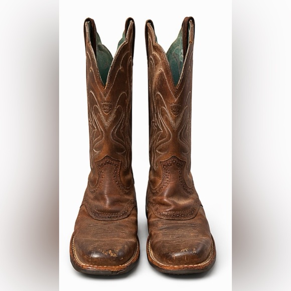 Ariat Brown Distressed Leather Cowboy Boots Square Toe Western Size 6B - Picture 2 of 5
